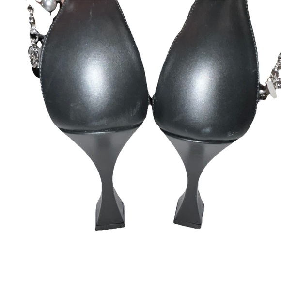 MANOLO BLAHNIK Charona Sandals black EU 38.5 105 Faux-Pearl heels open toe NWOT - Picture 10 of 12